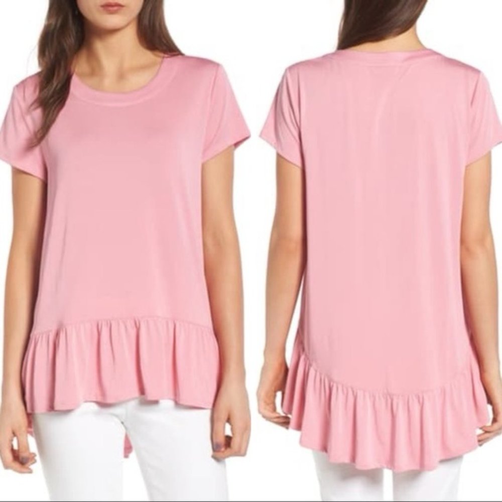 Chelsea28 Pink Ruffle Hem Tunic Top Size Small - Picture 2 of 10